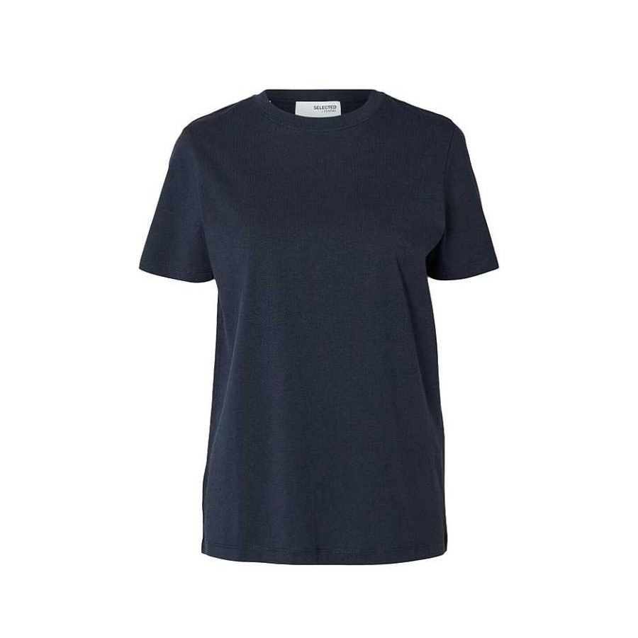 Clothing Selected Femme | My Essential O-Neck T-Shirt Dark Sapphire